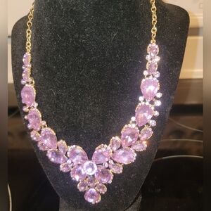 NEW NWOT Elegant Purple Gemstone Statement Necklace & Earrings